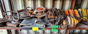 21 - ITEMS Chainblock, Beam Clamp, Trolley, Flat Web Sling, Steel Sling & Shankles. See Description