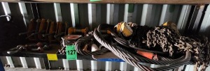 21 - ITEMS Chainblock, Beam Clamp, Trolley, Flat Web Sling, Steel Sling & Shankles. See Description